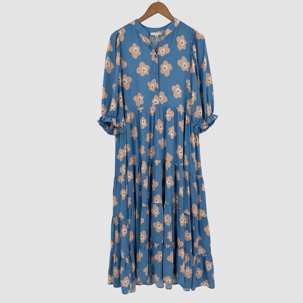Karlie Tiered Floral Midi Dress in Blue | Small